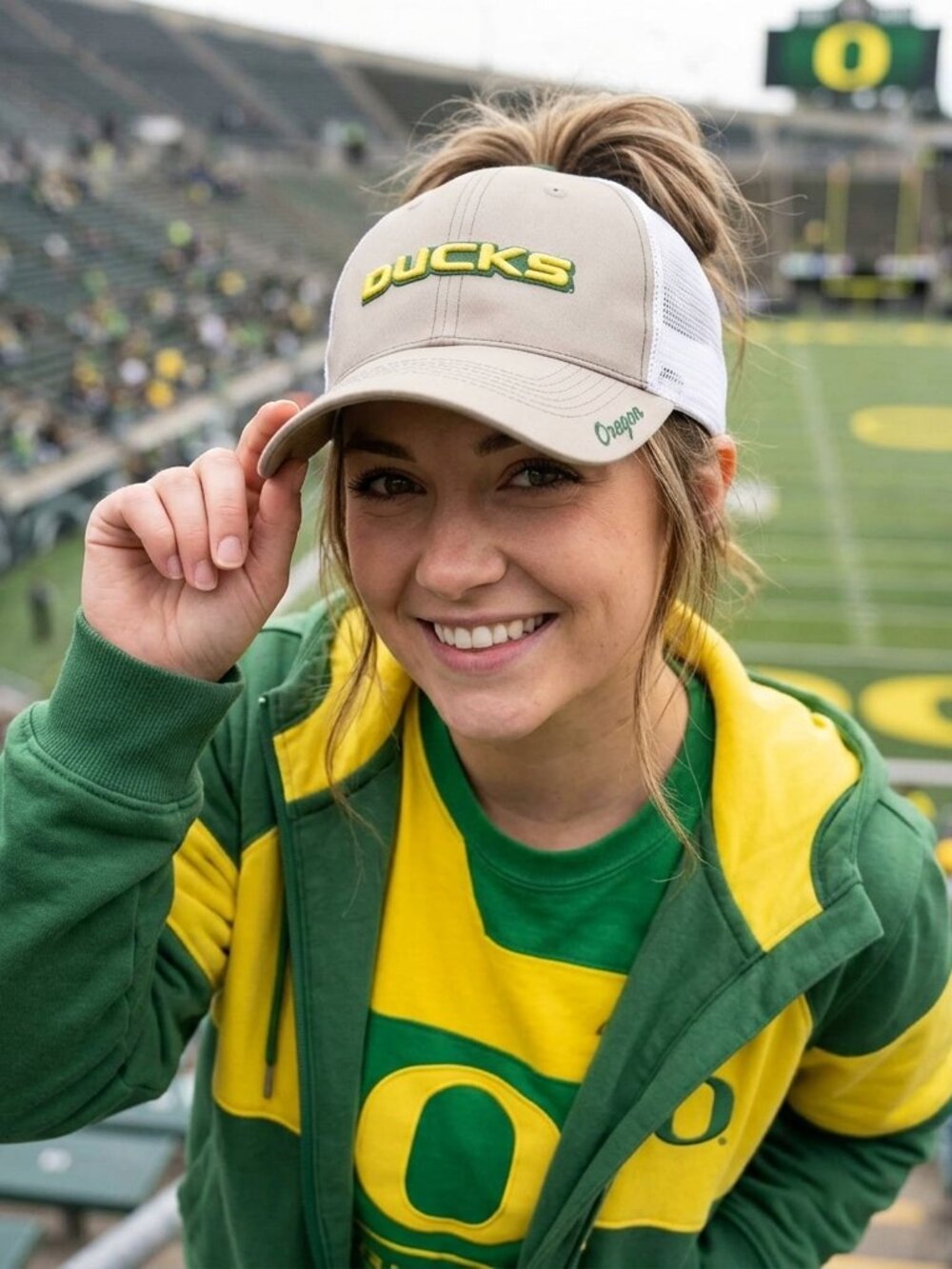 Oregon Ducks Hat Women's Snapback Green Yellow Top of The World